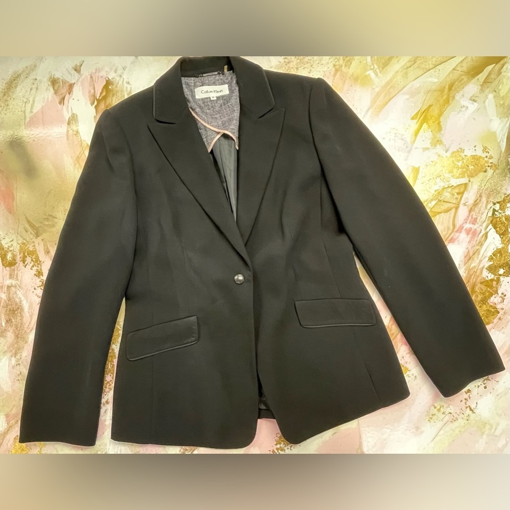 Calvin Klein women black one button blazer jacket 10